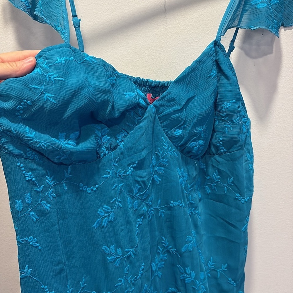 Betsey Johnson Y2K fairy turquoise embroidered slip babydoll dress XL nwt - Picture 2 of 5